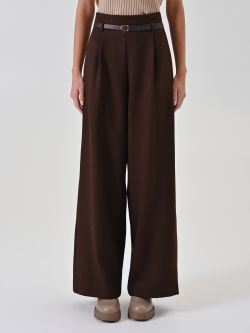 Schokoladenbraune Palazzohose mit Gürtel det_2