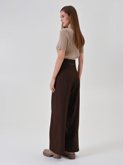 Schokoladenbraune Palazzohose mit Gürtel det_3
