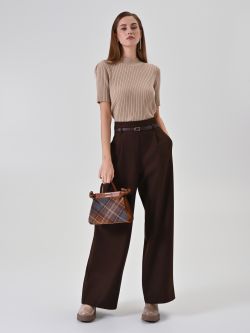 Schokoladenbraune Palazzohose mit Gürtel sp_e1