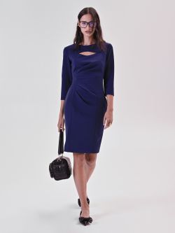 Niebieska sukienka ołówkowa z tkaniny Punto Milano z ażurowym wycięciem sp_e1