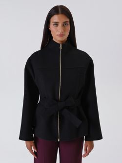 Cappotto Corto Nero con Cintura det_2