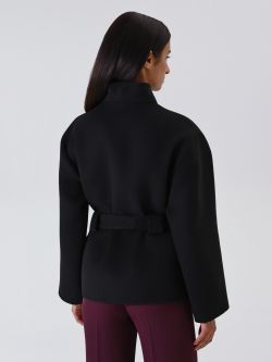 Cappotto Corto Nero con Cintura det_3