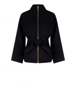 Cappotto Corto Nero con Cintura det_4