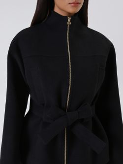 Cappotto Corto Nero con Cintura in_i5