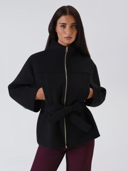 Cappotto Corto Nero con Cintura in_i7