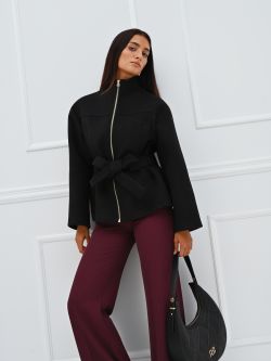 Cappotto Corto Nero con Cintura sp_e1