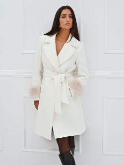 Cappotto Bianco con Maniche effetto Pelliccia sp_e1