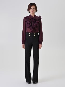 Black Flared Trousers with Gold Buttons det_1