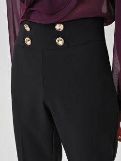 Black Flared Trousers with Gold Buttons in_i5