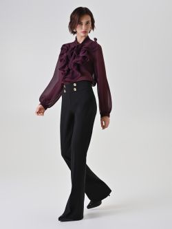 Black Flared Trousers with Gold Buttons in_i7
