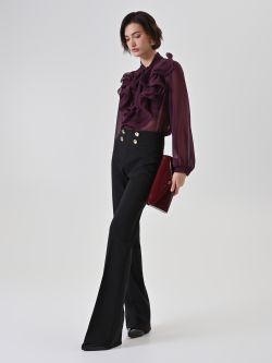 Black Flared Trousers with Gold Buttons sp_e1