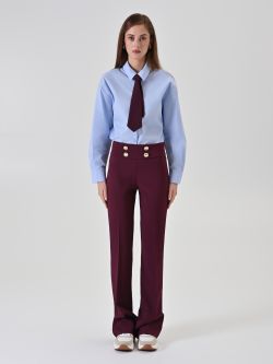 Burgundy Flare Trousers with Gold Buttons det_1