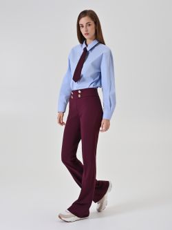 Burgundy Flare Trousers with Gold Buttons in_i7