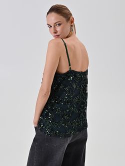 Green Sequin-Embellished Camisole Top det_3