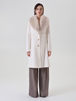 Single-Breasted White Coat with Faux-Fur Collar det_1