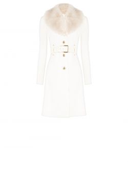 Manteau blanc à col en fausse fourrure det_4