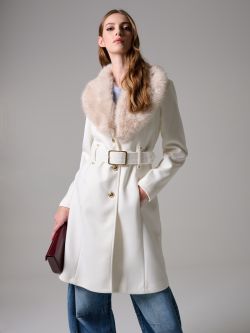 Manteau blanc à col en fausse fourrure sp_e1