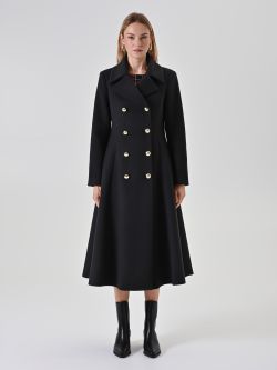 Black double-breasted long coat det_1