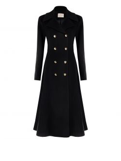 Black double-breasted long coat det_4