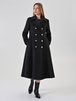 Black double-breasted long coat in_i7