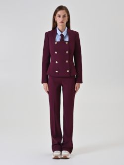 Burgundy Double-Breasted Jacket with Square Neckline det_1