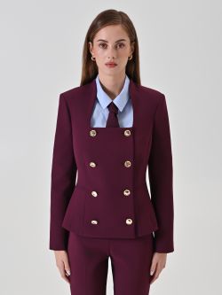 Burgundy Double-Breasted Jacket with Square Neckline det_2