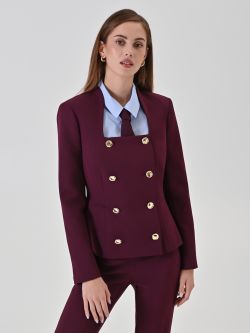 Burgundy Double-Breasted Jacket with Square Neckline in_i7