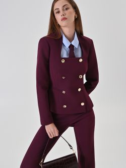 Burgundy Double-Breasted Jacket with Square Neckline sp_e1