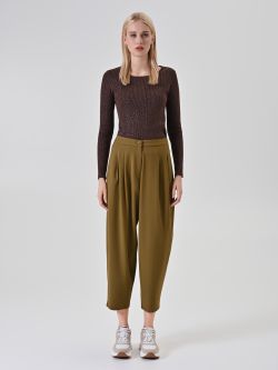 Military Green Pleated Carrot Trousers det_1