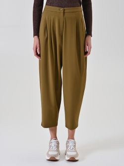 Military Green Pleated Carrot Trousers det_2