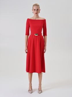 Rotes Midikleid mit Taillengürtel det_1
