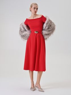 Rotes Midikleid mit Taillengürtel sp_e1