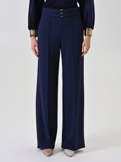 Pantalon palazzo bleu à détail doré det_2