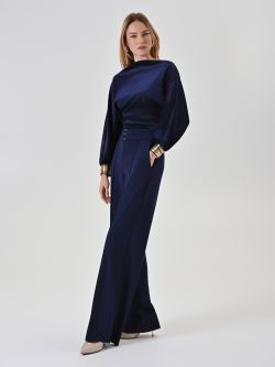 Pantalon palazzo bleu à détail doré in_i7