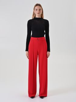 Red Palazzo Trousers with Buckle det_1