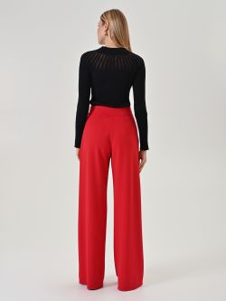 Red Palazzo Trousers with Buckle det_3