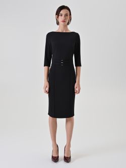 Black sheath dress with metallic waist detail det_1