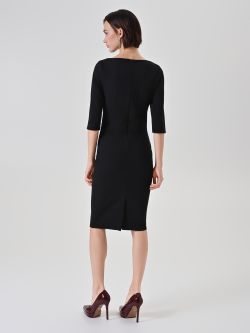 Black sheath dress with metallic waist detail det_3