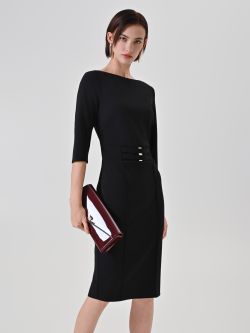Black sheath dress with metallic waist detail sp_e1