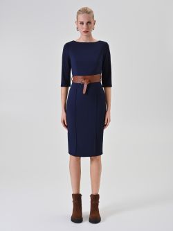 Blue Belted Sheath Dress det_1