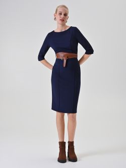 Blue Belted Sheath Dress in_i7