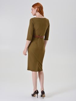 Military Green Belted Sheath Dress det_3