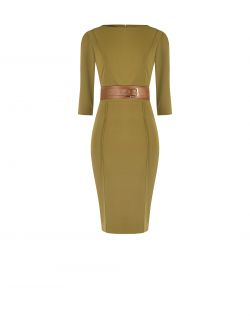 Military Green Belted Sheath Dress det_4