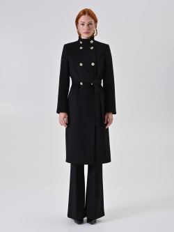 Cappotto Nero Doppiopetto con Collo in Piedi det_1