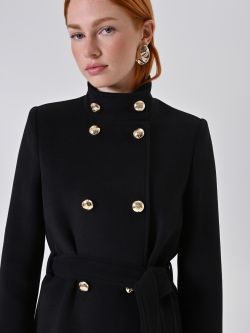 Cappotto Nero Doppiopetto con Collo in Piedi in_i5
