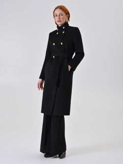 Cappotto Nero Doppiopetto con Collo in Piedi in_i7