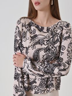 Light Beige Paisley Print Blouse in_i5