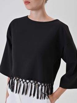 Top noir à passementerie et franges in_i5