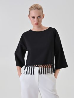 Top noir à passementerie et franges in_i7