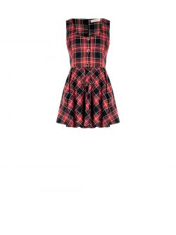 Abito smanicato rosso con stampa tartan lurex det_4